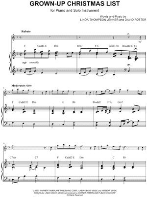 Collection: Grown-Up Christmas List - Bass Clef Instrument & Piano
