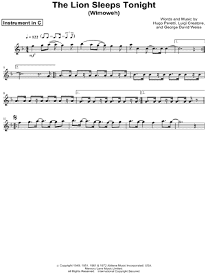 Collection: The Lion Sleeps Tonight - C Instrument & Piano