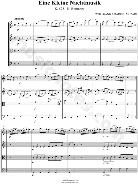 Collection: Eine Kleine Nachtmusik: II. Romanza for String Quartet