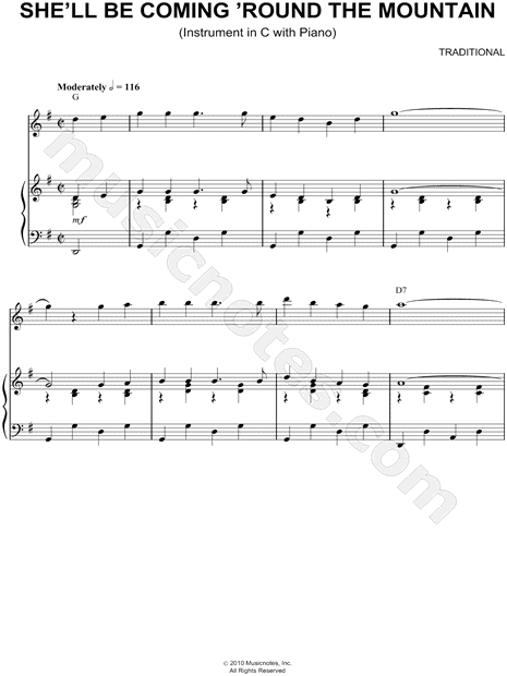 Collection: She'll Be Coming 'Round the Mountain - F Instrument and Piano