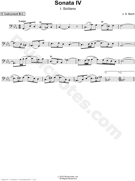 Collection: Sonata IV, BWV 1017: I. Siciliano - Bass Clef Instrument & Piano