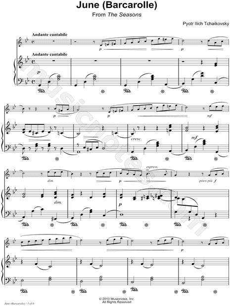 Collection: The Seasons, Op. 37a, No. 6: June (Barcarolle) - Bb Clarinet & Piano