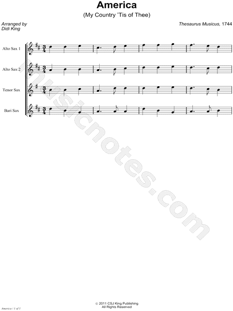 Collection: America (My Country 'Tis of Thee) - Saxophone Quartet