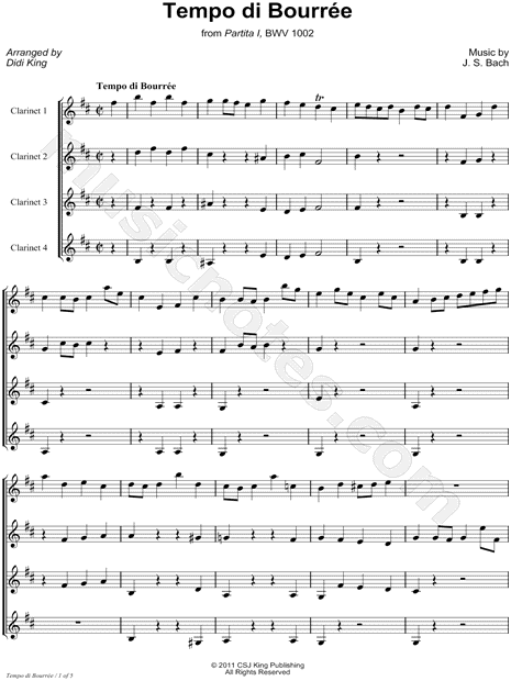Collection: Bourrée, from Sonata II, BWV 1003 - Clarinet Quartet