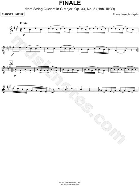 Collection: Finale from String Quartet in C Major, Op. 33, No. 3 - Eb Instrument & Piano