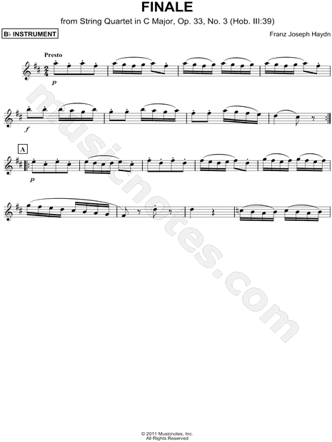 Collection: Finale from String Quartet in C Major, Op. 33, No. 3 - Bb Instrument & Piano