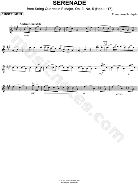 Collection: Serenade from String Quartet in F Major, Op. 3, No. 5 - C Instrument & Piano
