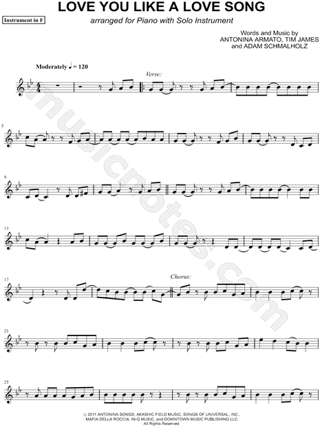 Collection: Love You Like a Love Song - F Instrument & Piano
