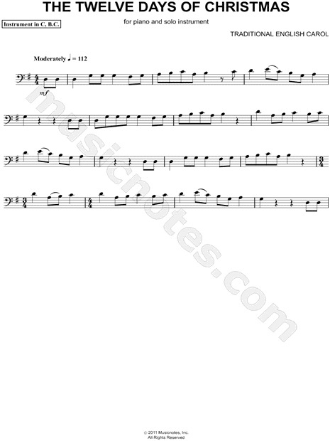 Collection: The Twelve Days of Christmas - Bass Clef Instrument & Piano
