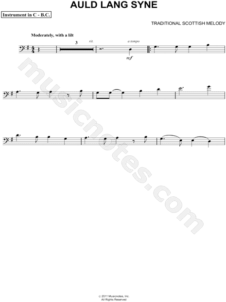 Collection: Auld Lang Syne - Bass Clef Instrument & Piano