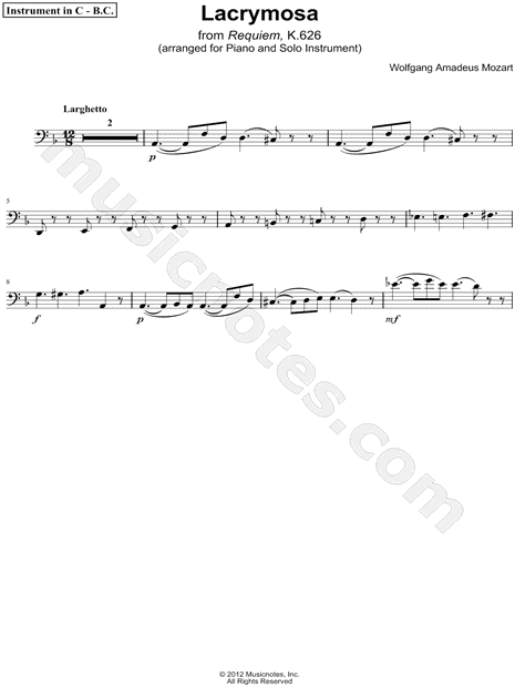 Collection: Lacrymosa, from Requiem K. 626 - Bass Clef Instrument & Piano