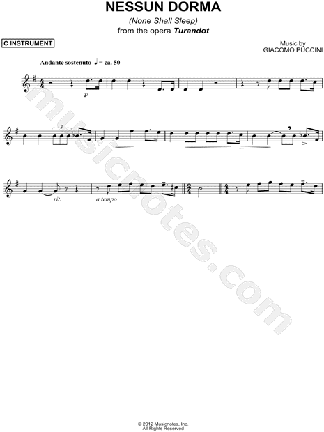 Collection: Nessun Dorma - C Instrument & Piano