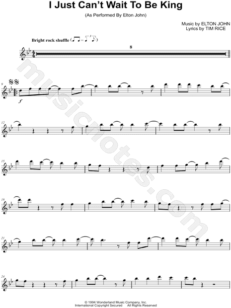 Collection: I Just Can't Wait To Be King - C Instrument & Piano Accompaniment
