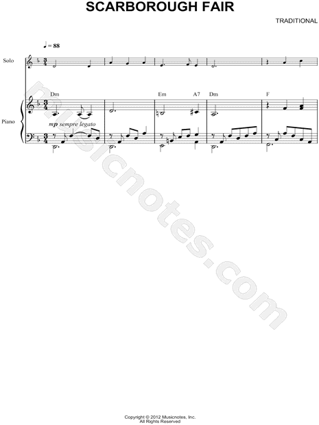 Collection: Scarborough Fair - Bass Clef Instrument & Piano