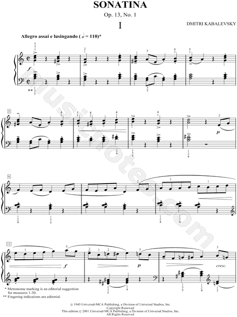 Collection: Kabalevsky Sonatina, Op. 13, No. 1