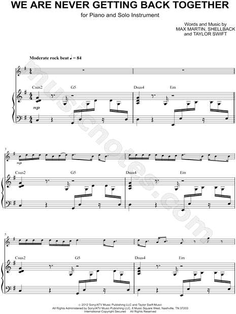 Collection: We Are Never Ever Getting Back Together - Bb Instrument & Piano