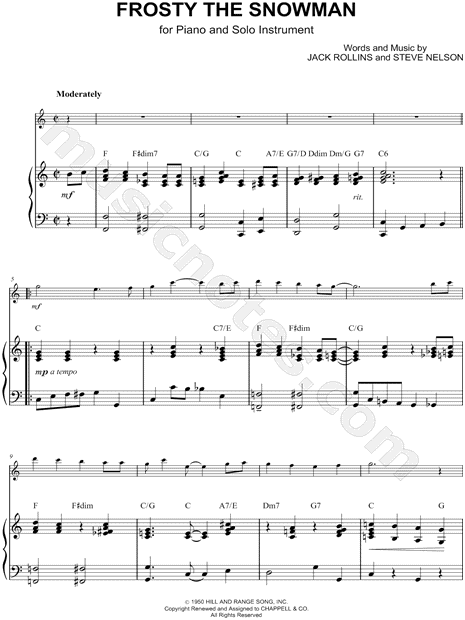 Collection: Frosty the Snowman - Bass Clef Instrument & Piano