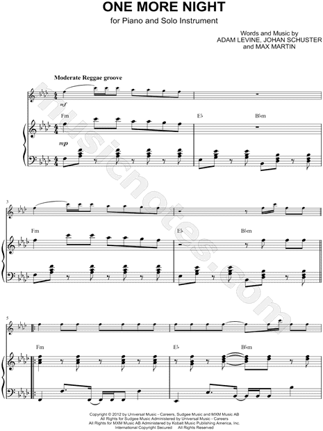 Collection: One More Night - Bass Clef Instrument & Piano