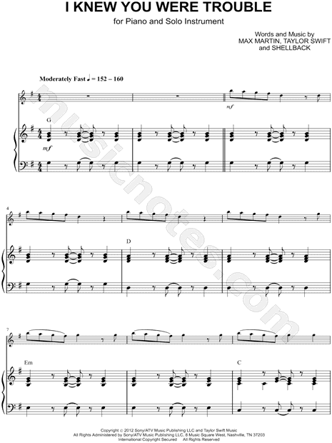 Collection: I Knew You Were Trouble - Bb Instrument & Piano