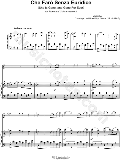 Collection: Che Farò Senza Euridice - Bass Clef Instrument & Piano