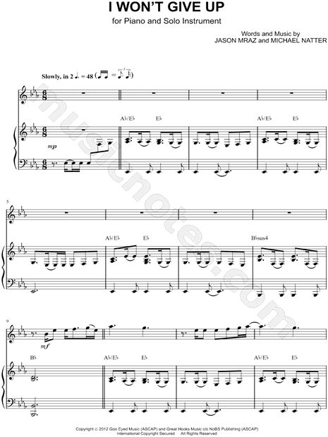 Collection: I Won't Give Up - Bass Clef Instrument & Piano