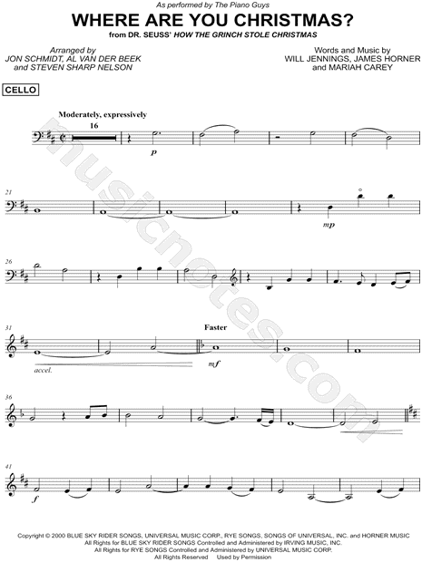 Collection: Where Are You Christmas? - Piano/Vocal & Cello