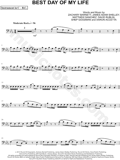 Collection: Best Day of My Life - Bass Clef Instrument & Piano