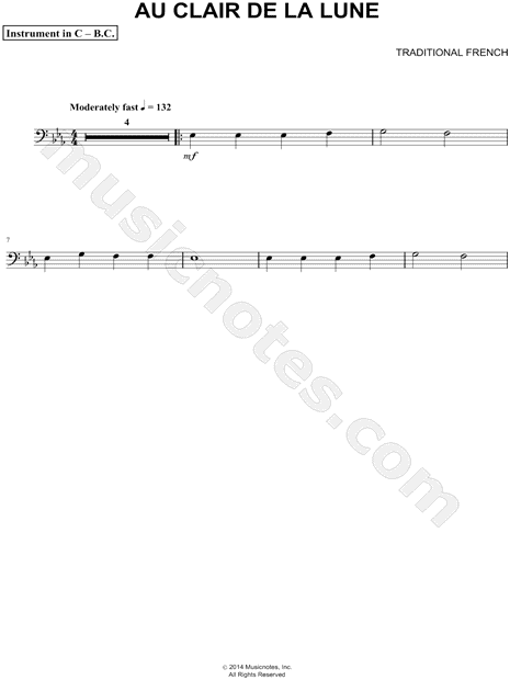 Collection: Au Clair de la Lune - Bass Clef Instrument & Piano