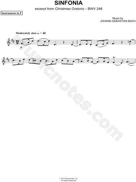 Collection: Sinfonia from Christmas Oratorio, BWV 248 - F Instrument & Piano