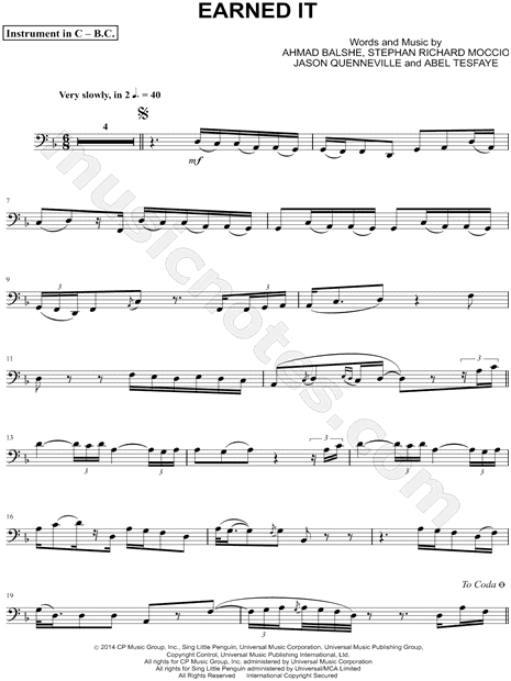 Collection: Earned It (Fifty Shades of Grey) - Bass Clef Instrument & Piano