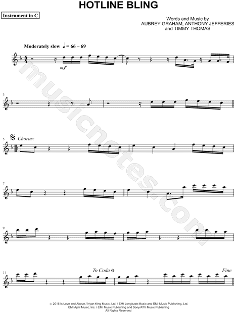 Collection: Hotline Bling - C Instrument & Piano