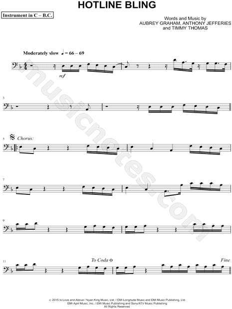 Collection: Hotline Bling - Bass Clef Instrument & Piano