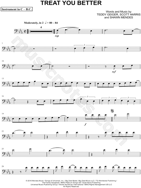 Collection: Treat You Better - Bass Clef Instrument & Piano