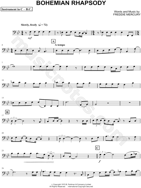 Collection: Bohemian Rhapsody - Bass Clef Instrument & Piano