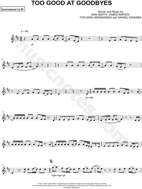 Collection: Too Good at Goodbyes - Bb Instrument & Piano