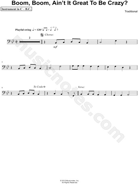 Collection: Boom, Boom, Ain't It Great to Be Crazy? - Bass Clef Instrument & Piano