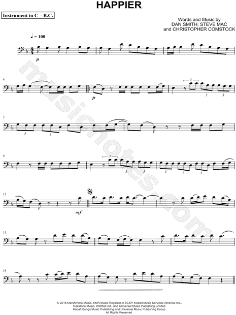 Collection: Happier - Bass Clef Instrument & Piano