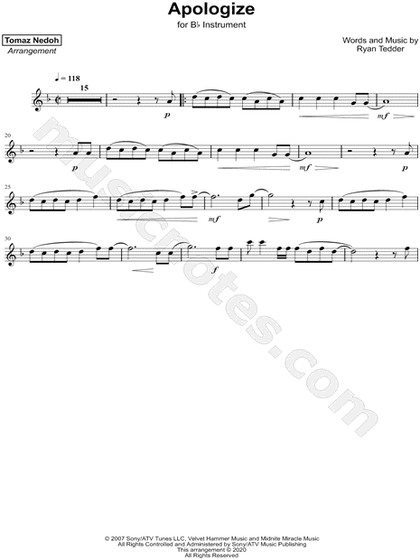 Collection: Apologize - Bb Instrument & Piano