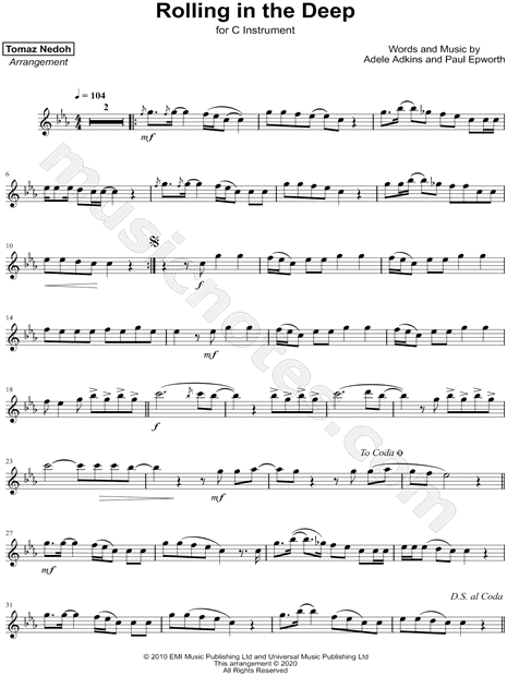Collection: Rolling in the Deep - C Instrument & Piano