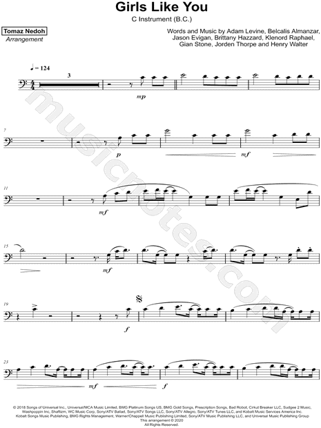 Collection: Girls Like You - Bass Clef Instrument & Piano