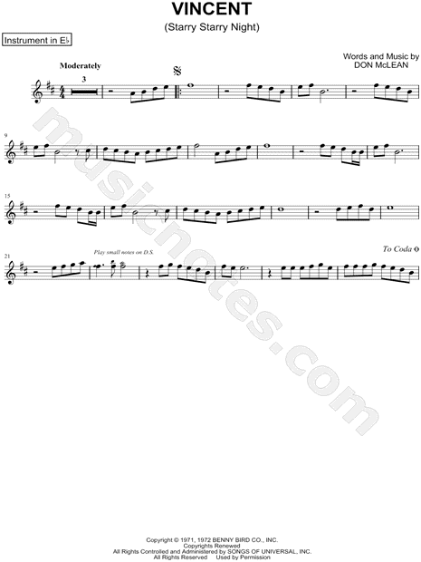 Collection: Vincent (Starry Starry Night) - Eb Instrument & Piano