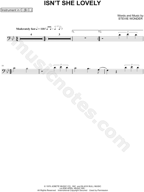 Collection: Isn't She Lovely - Bass Clef Instrument & Piano