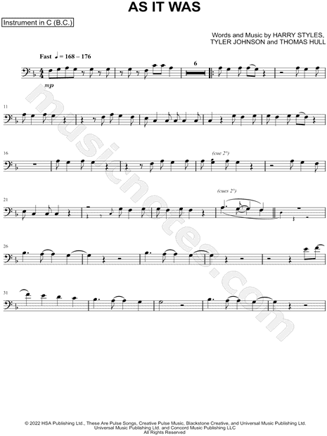 Collection: As It Was - Bass Clef Instrument & Piano