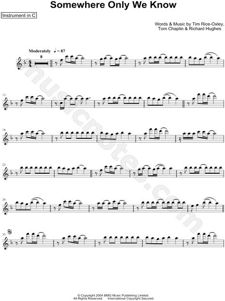 Collection: Somewhere Only We Know - C Instrument & Piano