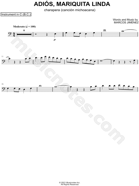 Collection: Adios, Mariquita Linda - Bass Clef Instrument & Piano