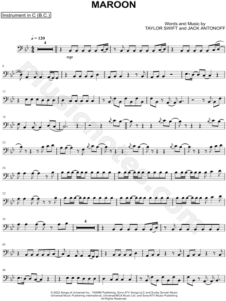 Collection: Maroon - Bass Clef Instrument & Piano