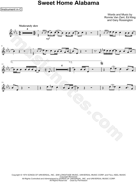 Collection: Sweet Home Alabama - C Instrument & Piano