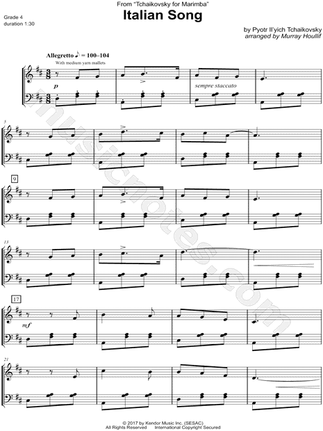 Tchaikovsky for Marimba by Murray Houllif - Instrumental Solo Sheet Music (Page 1 of 14)