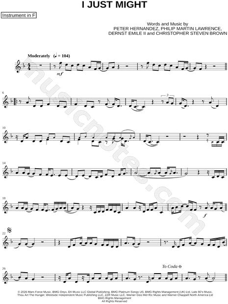 I Just Might - F Instrument & Piano by Bruno Mars - Instrumental Part, Solo & Accompaniment Sheet Music (Page 1 of 7)