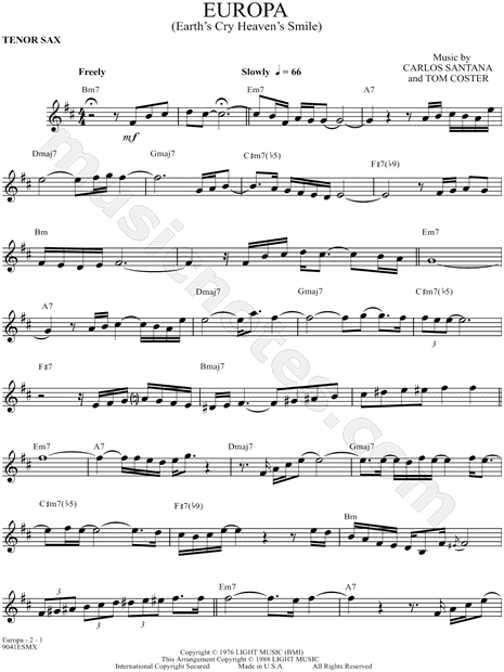 Europa (Earth's Cry Heaven's Smile) - Tenor Sax Part